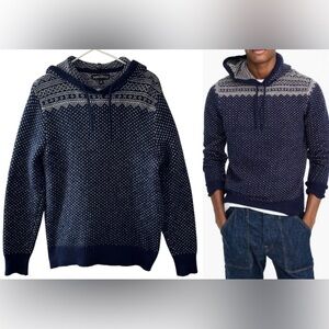 J. Crew Mercantile Fair Isle Sweater Hoodie Lambs Wool Blend Mens S warm thick